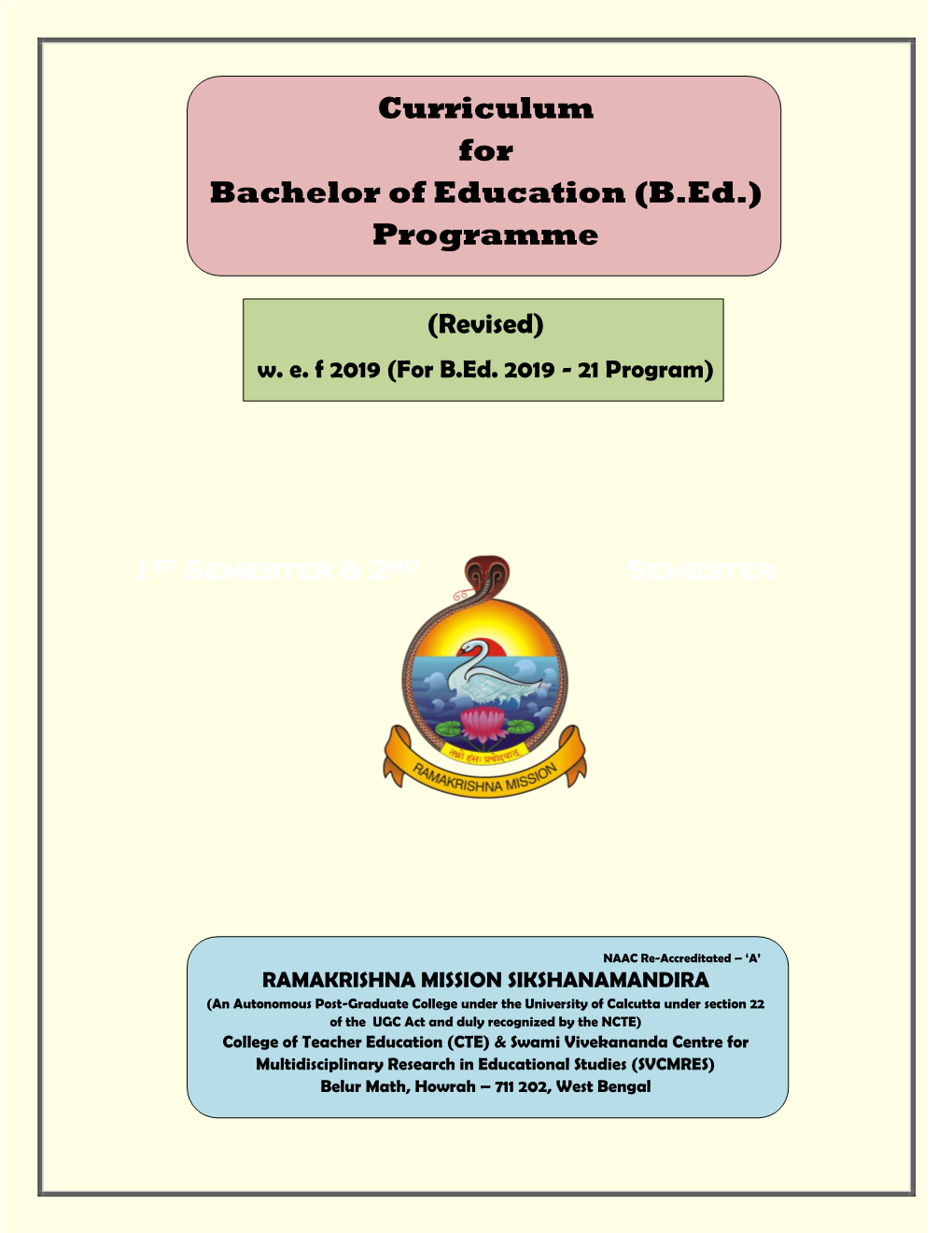 Curriculum for Bachelor of Education (B.Ed.) Programme
