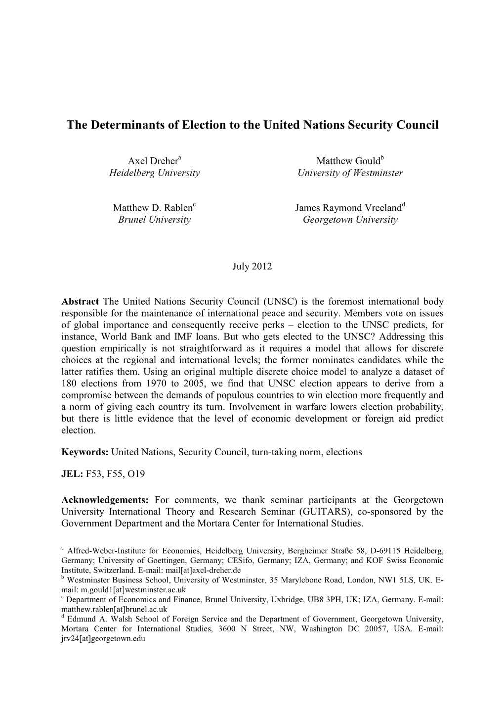 The Determinants of Election to the United Nations Security Council