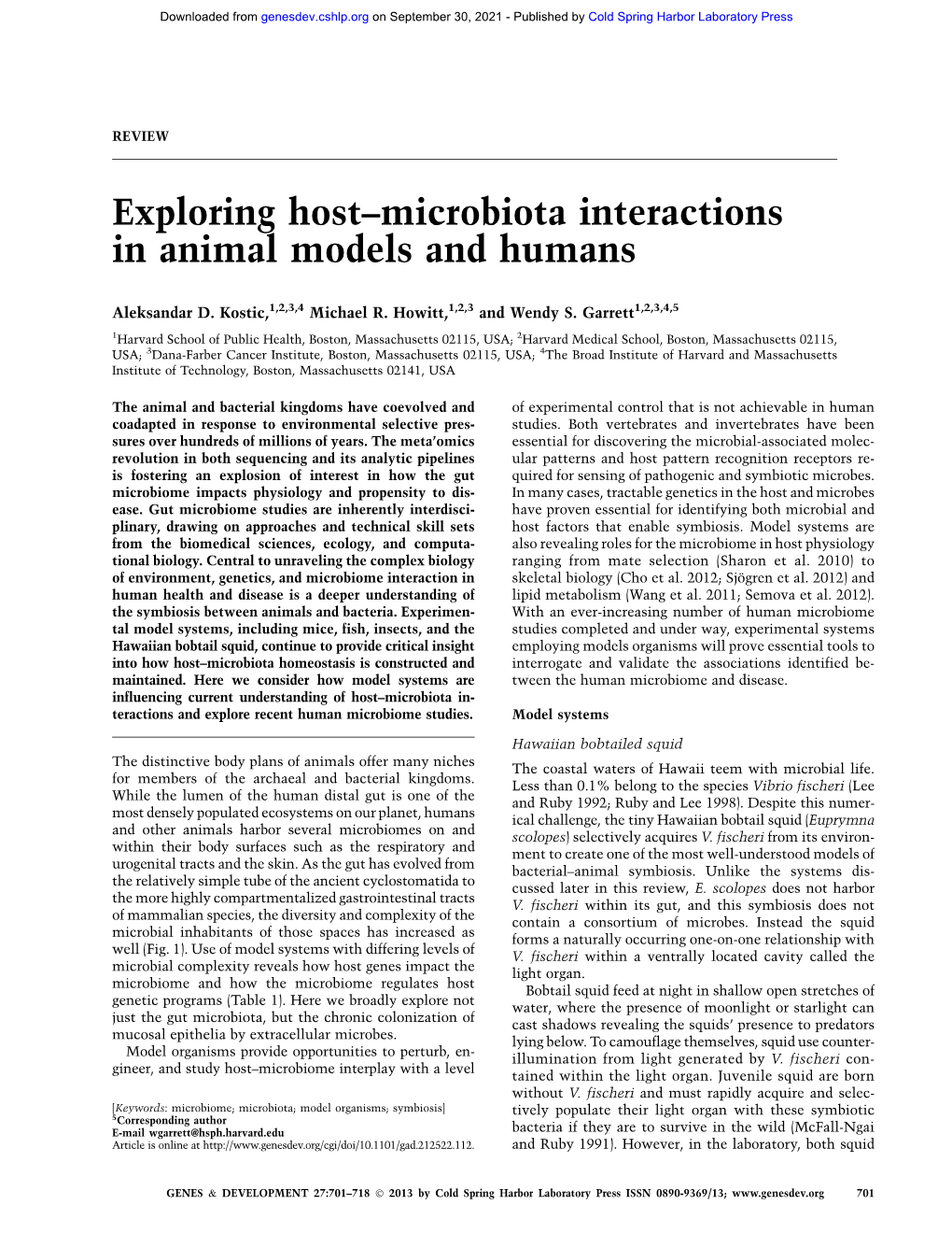 Exploring Host–Microbiota Interactions in Animal Models and Humans
