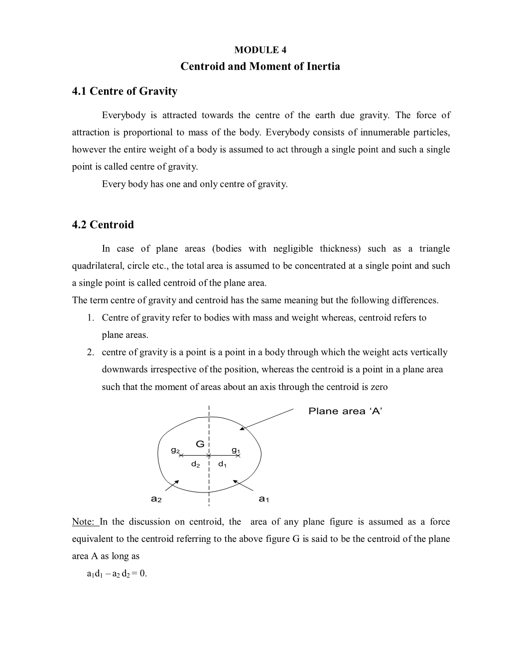 Centroid and Moment of Inertia 4.1 Centre of Gravity 4.2 Centroid