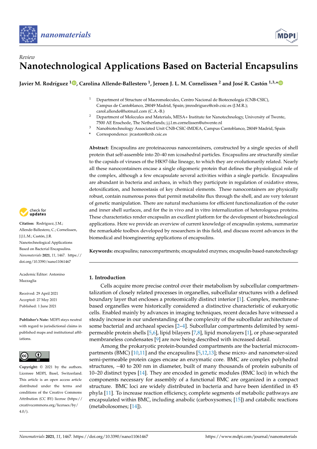Nanotechnological Applications Based on Bacterial Encapsulins
