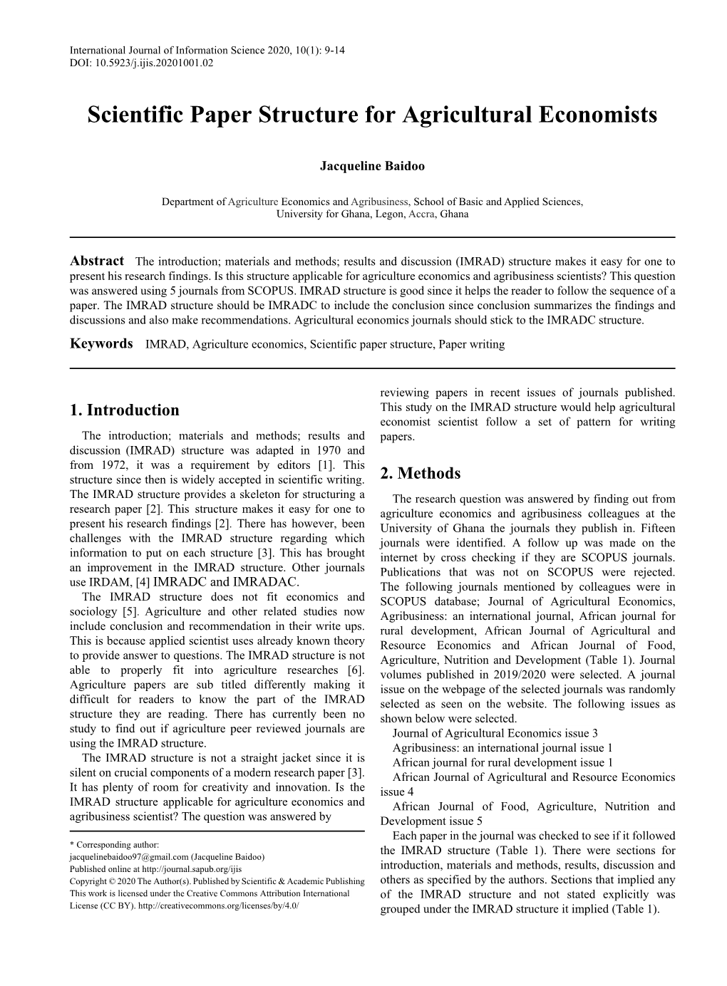 IMRAD, Agriculture Economics, Scientific Paper Structure, Paper Writing