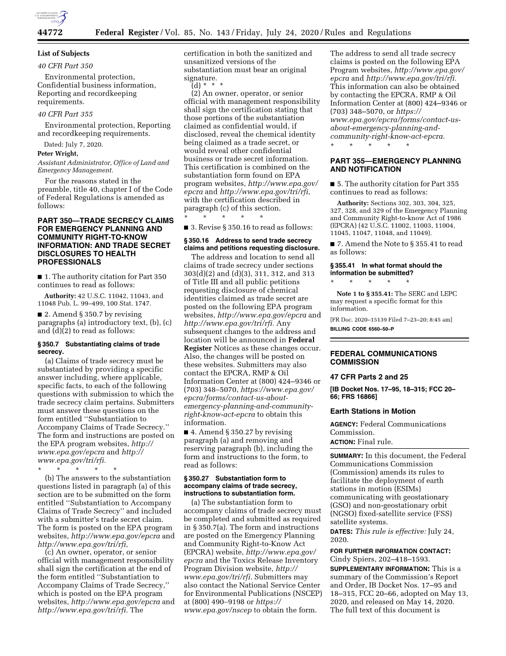 Federal Register/Vol. 85, No. 143/Friday, July 24, 2020/Rules