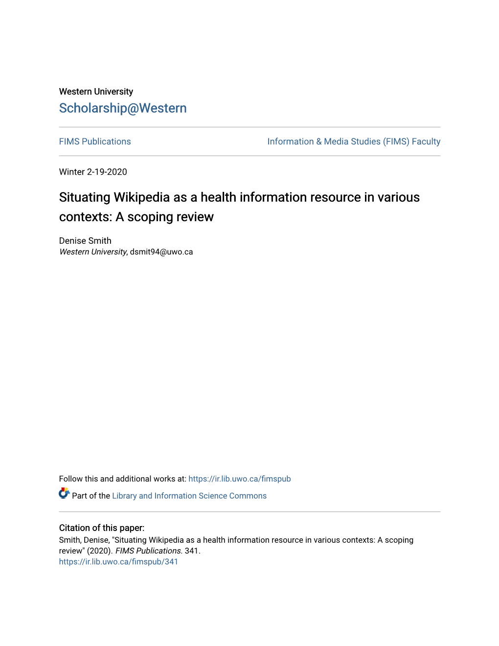 Situating Wikipedia As a Health Information Resource in Various Contexts: a Scoping Review