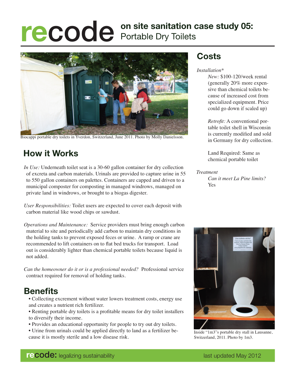 On Site Sanitation Case Study 05: Portable Dry Toilets Implementation in Europe