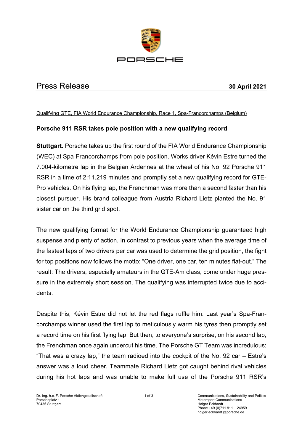 Press Release 30 April 2021