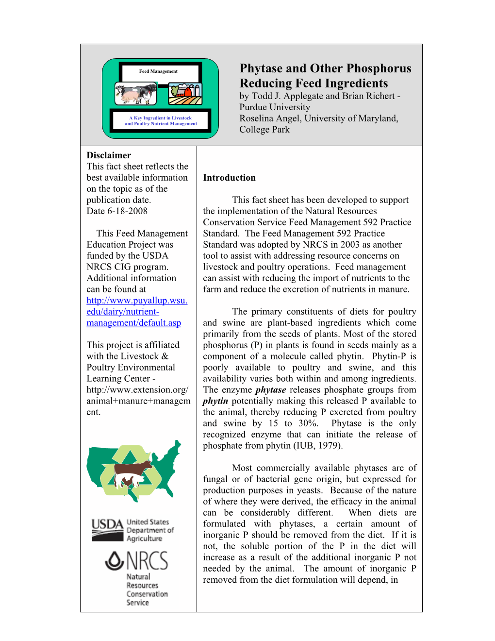 Phytase and Other Phosphorus Reducing Feed Ingredients