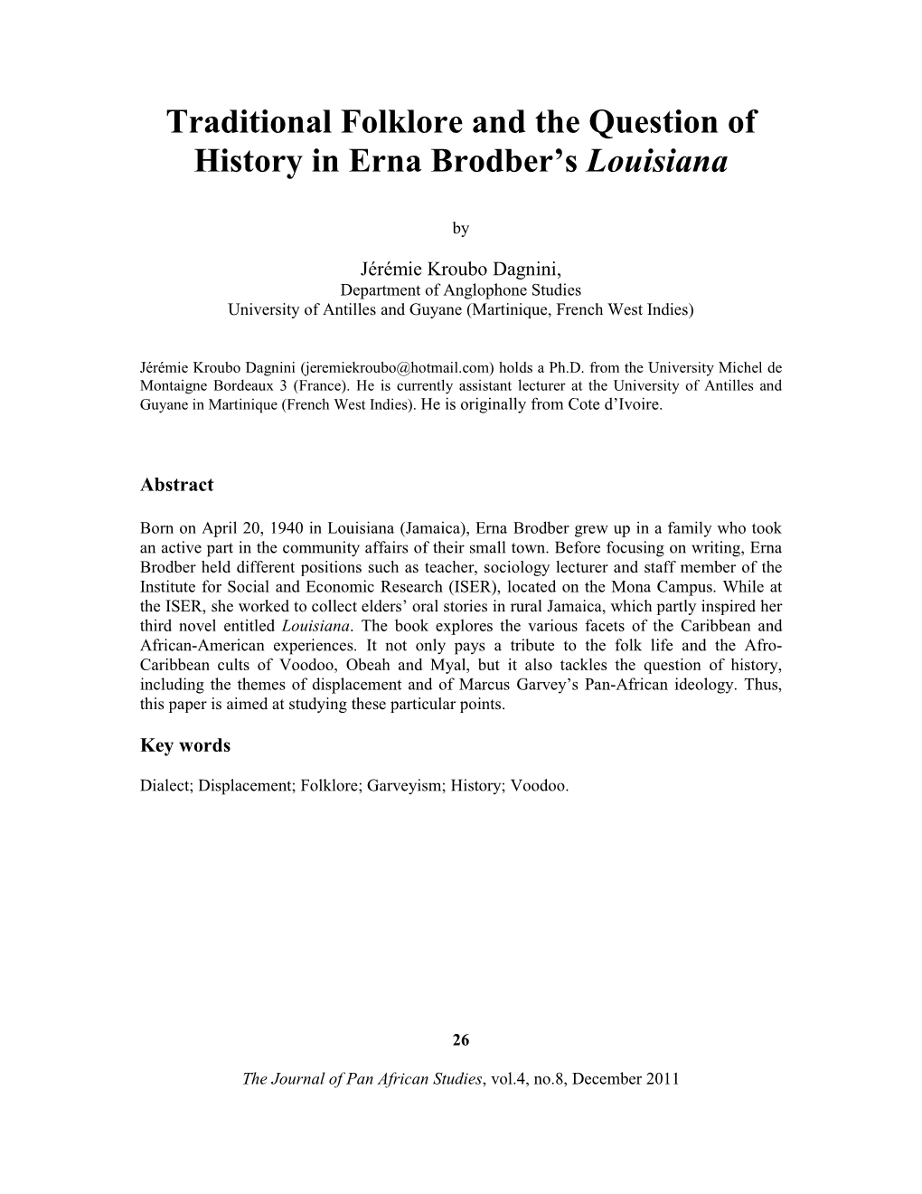 Traditional Folklore and the Question of History in Erna Brodber's Louisiana