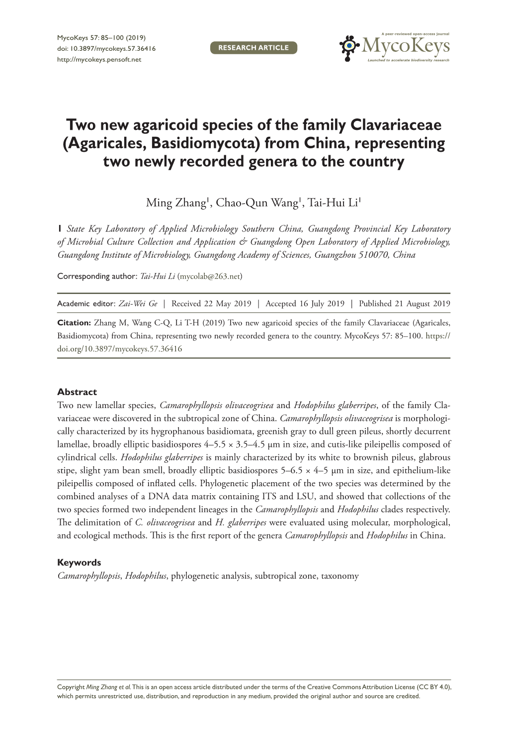 Agaricales, Basidiomycota) from China, Representing Two Newly Recorded Genera to the Country