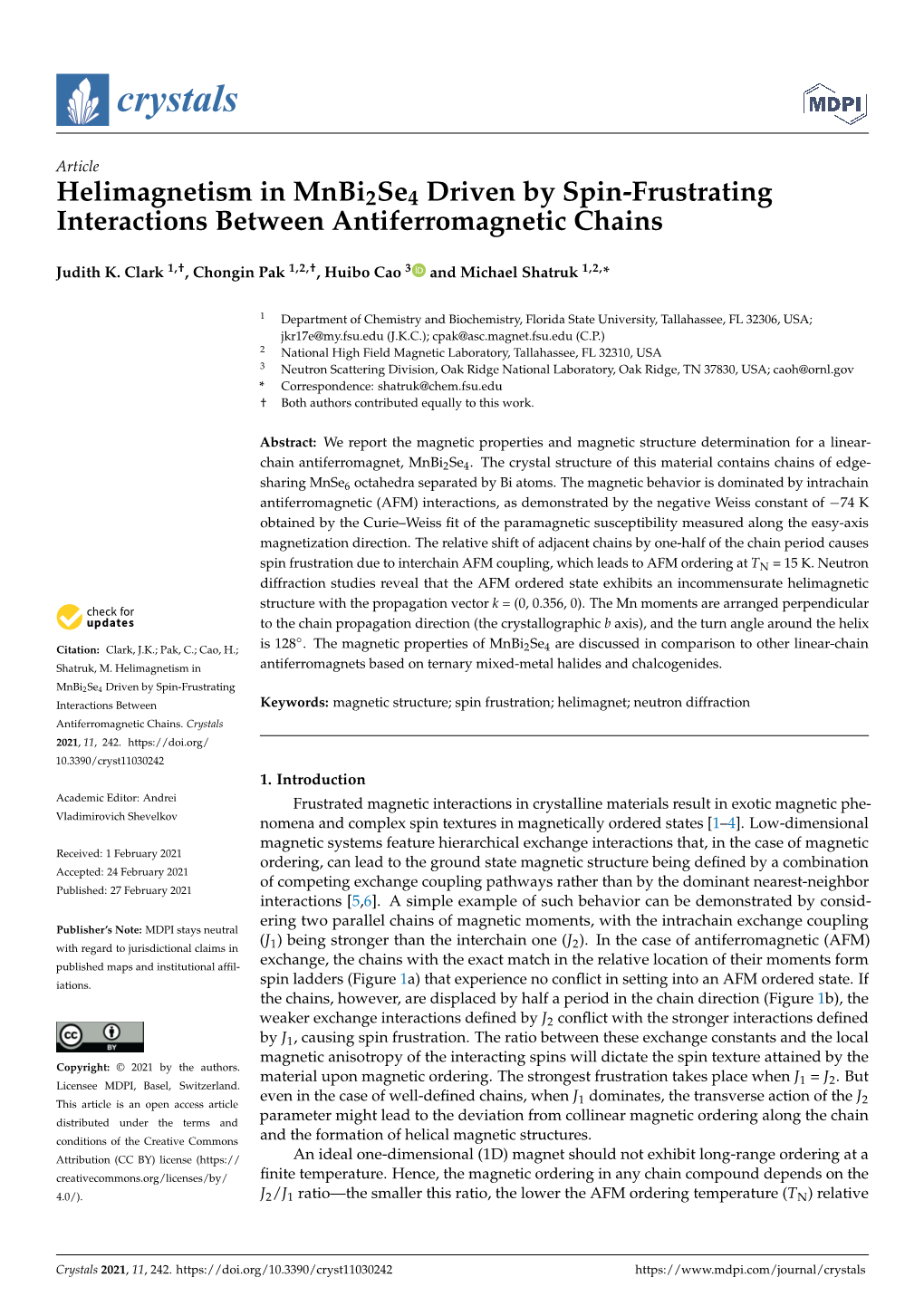 Helimagnetism in Mnbi2se4 Driven by Spin-Frustrating Interactions Between Antiferromagnetic Chains