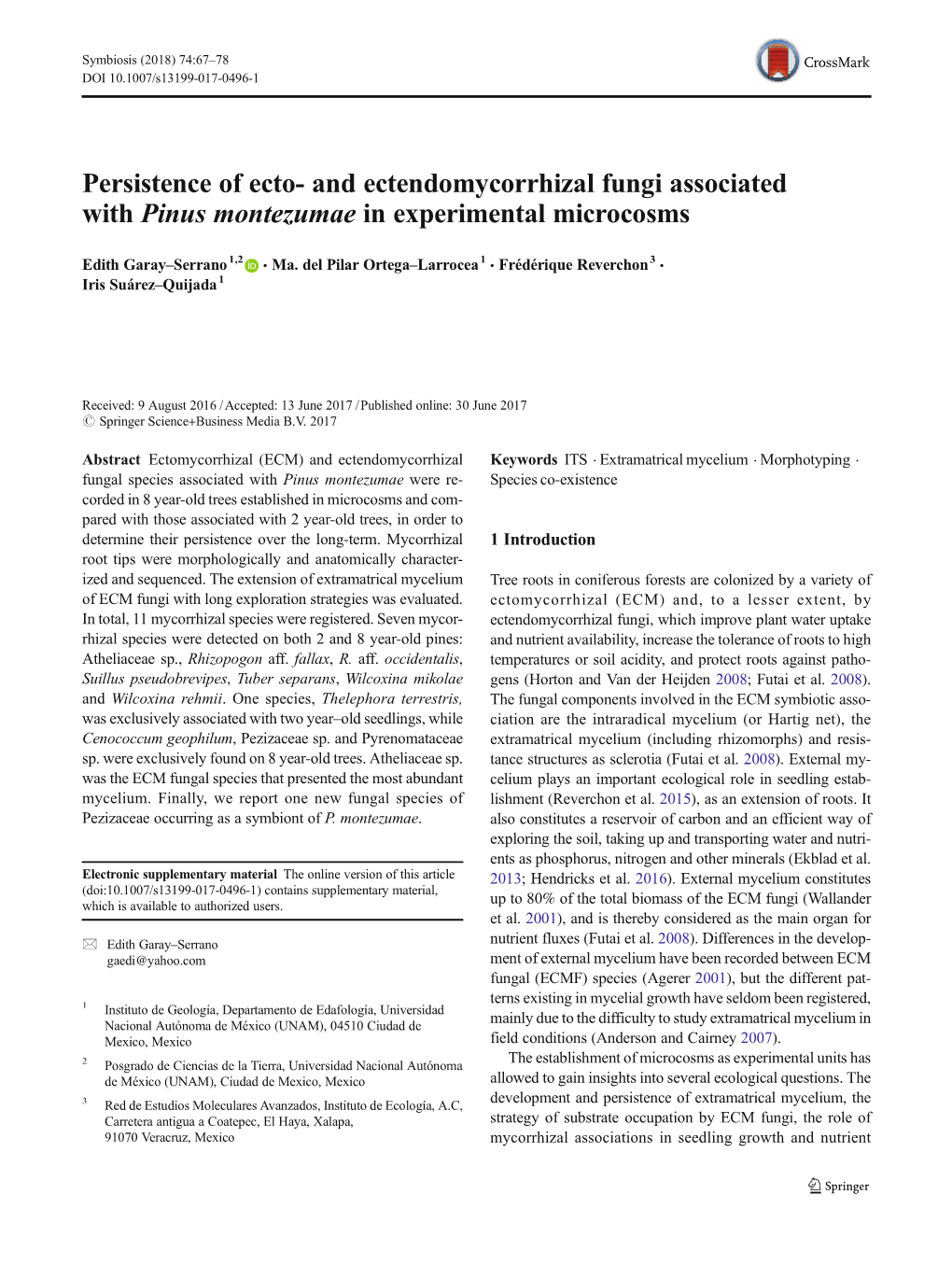 Persistence of Ecto- and Ectendomycorrhizal Fungi Associated with Pinus Montezumae in Experimental Microcosms