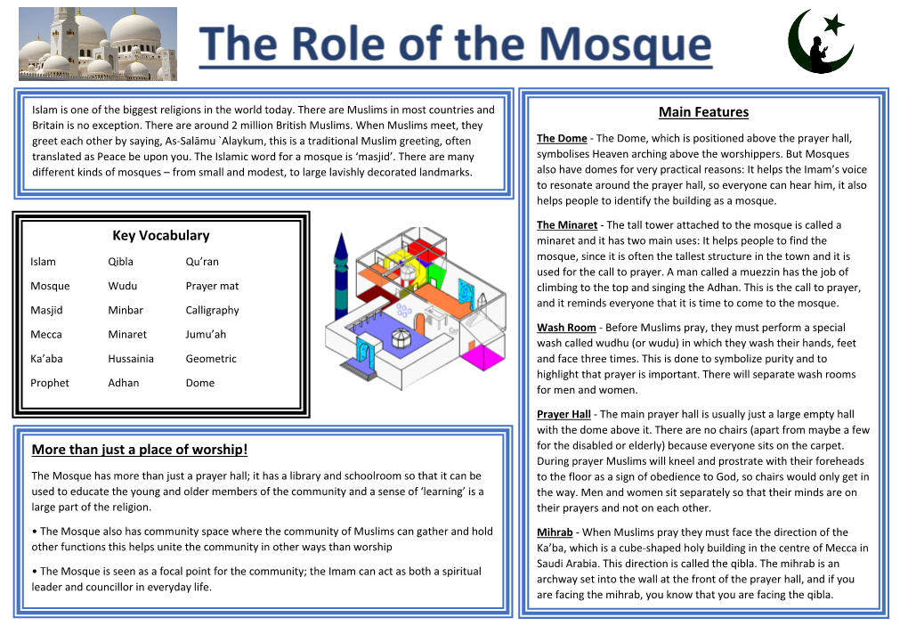 Main Features More Than Just a Place of Worship! Key Vocabulary