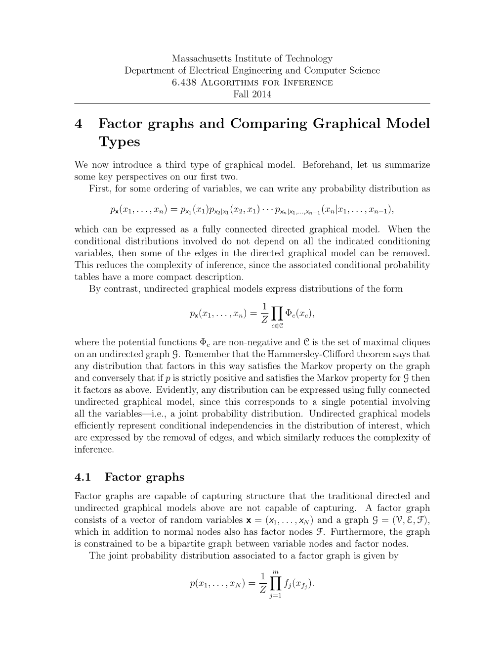4 Factor Graphs and Comparing Graphical Model Types