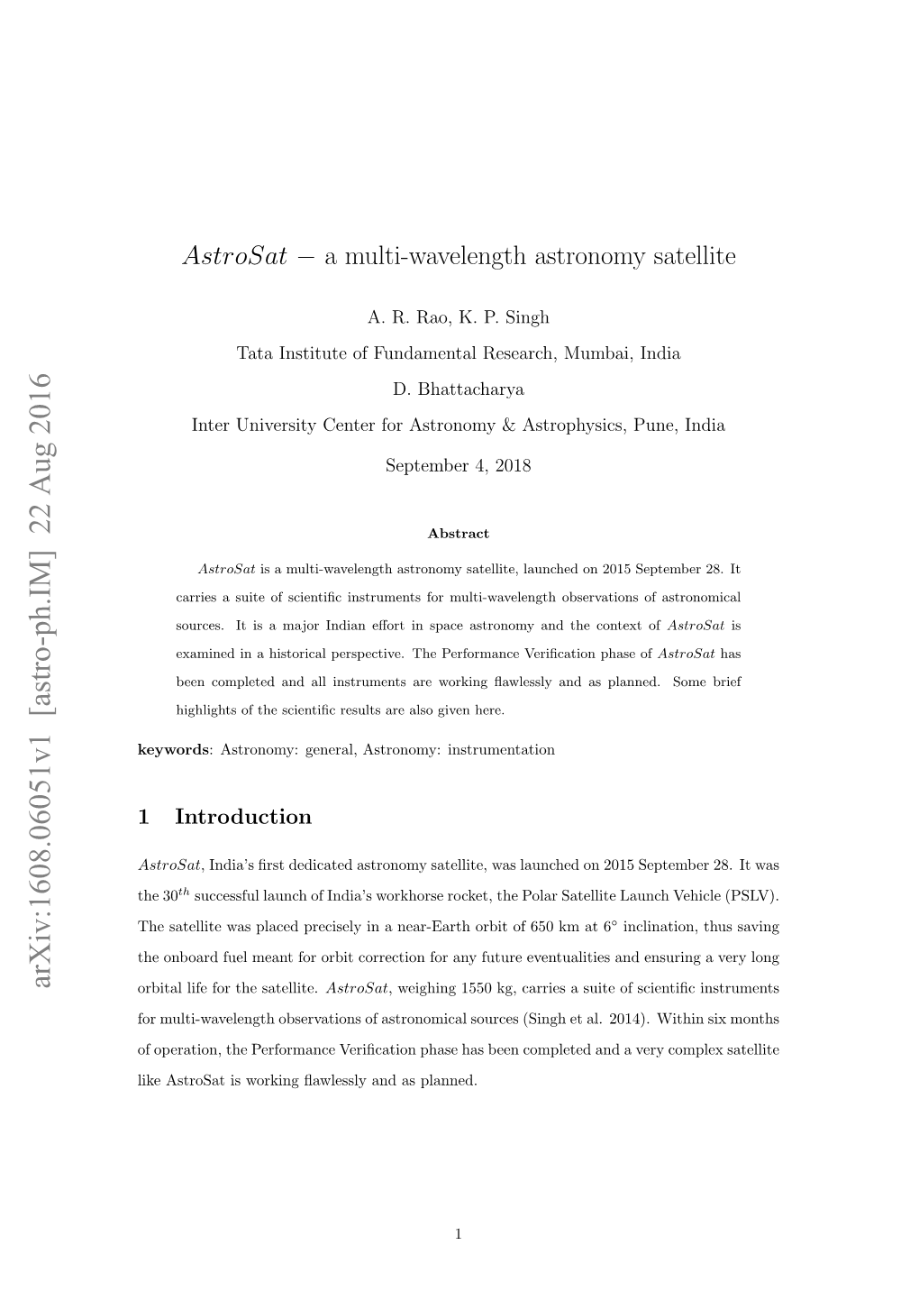 Astrosat-A Multi-Wavelength Astronomy Satellite