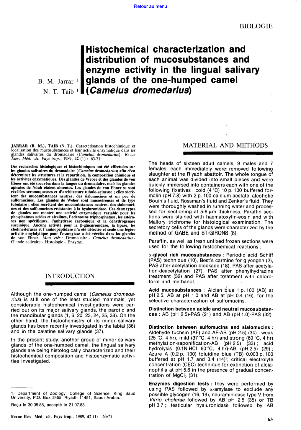 Histochemical Characterization and Distribution of Mucosubstances and Enzyme Activity in the Lingual Salivary B