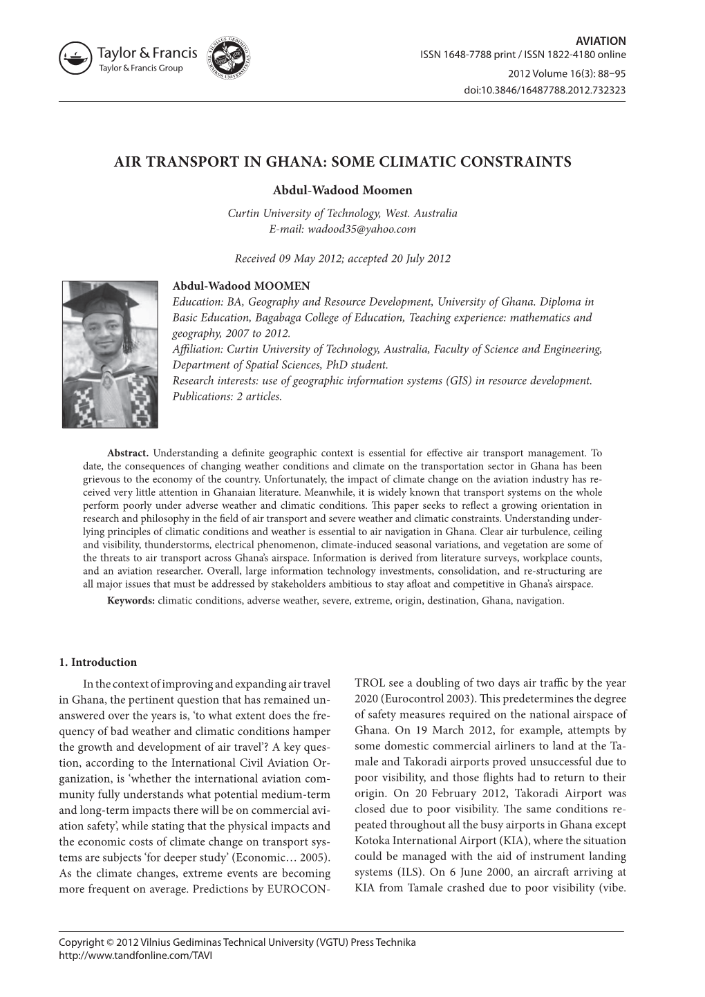 Air Transport in Ghana: Some Climatic Constraints