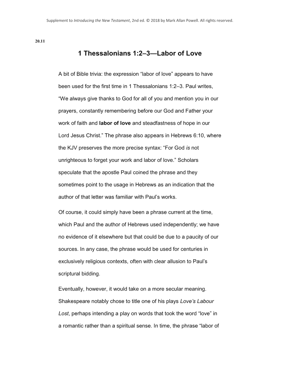 1 Thessalonians 1:2–3—Labor of Love