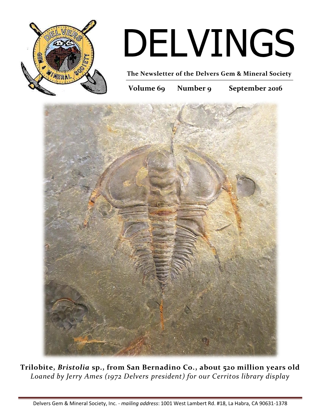 Volume 69 Number 9 September 2016 Trilobite, Bristolia Sp., From