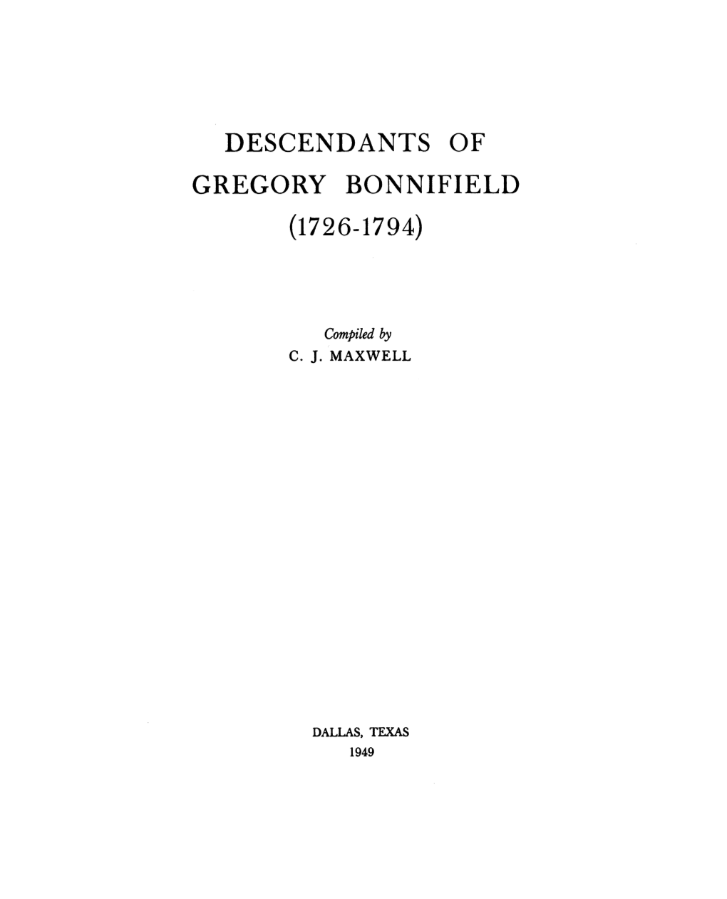 Descendants of Gregory Bonnifield (1726-1794)