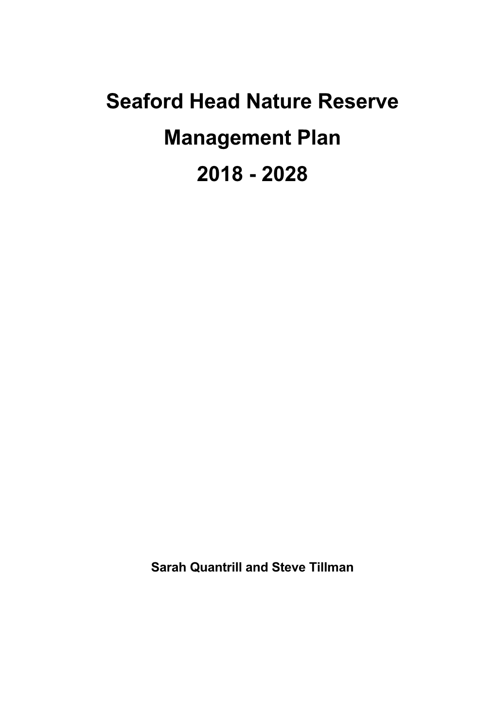 Seaford Head Nature Reserve Management Plan 2018 - 2028