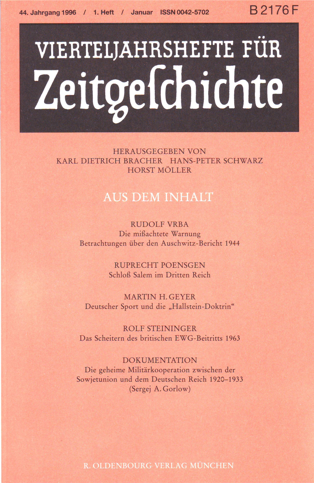 Vierteljahrshefte Für Zeitgeschichte Jahrgang 44(1996) Heft 1