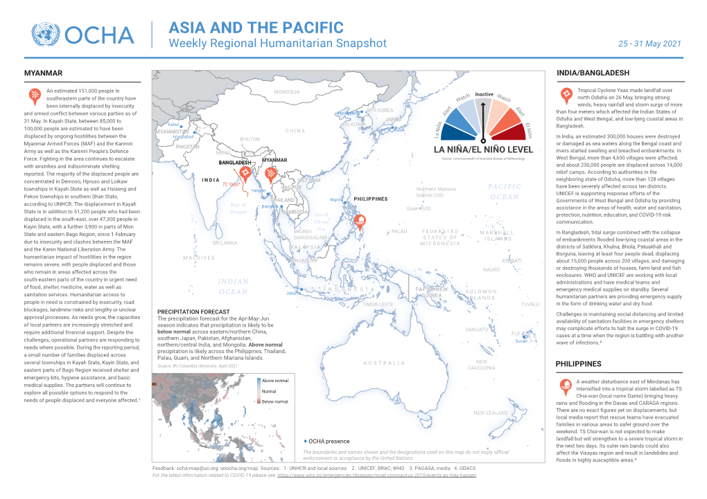 ASIA and the PACIFIC Weekly Regional Humanitarian Snapshot 25 - 31 May 2021