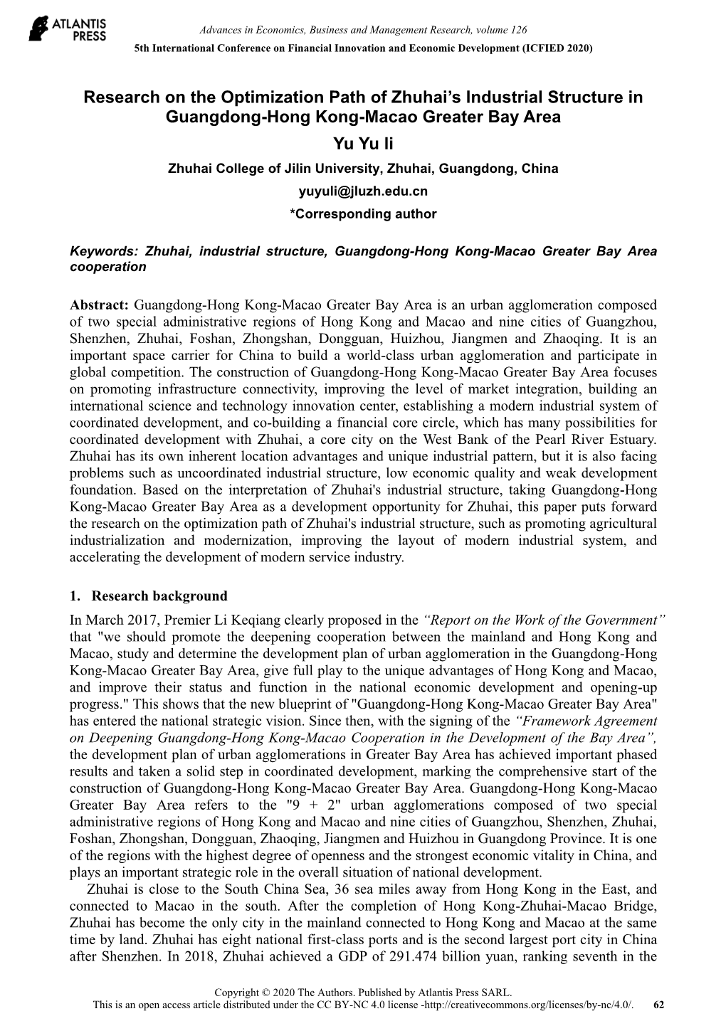 Research on the Optimization Path of Zhuhai's Industrial Structure In