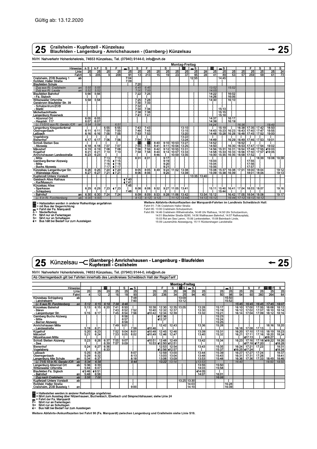 Langenburg - Amrichshausen - (Garnberg-) Künzelsau 25 NVH Nahverkehr Hohenlohekreis, 74653 Künzelsau, Tel