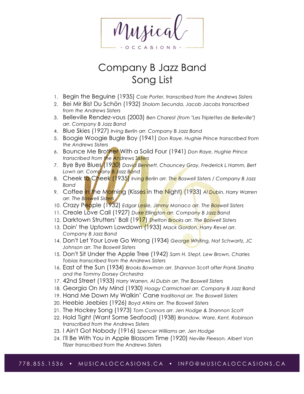 Company B Song List