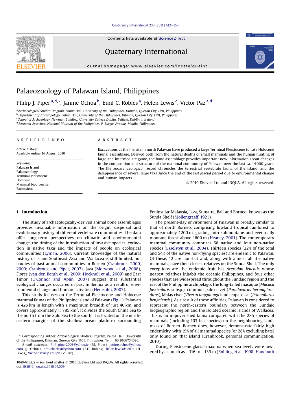 Palaeozoology of Palawan Island, Philippines