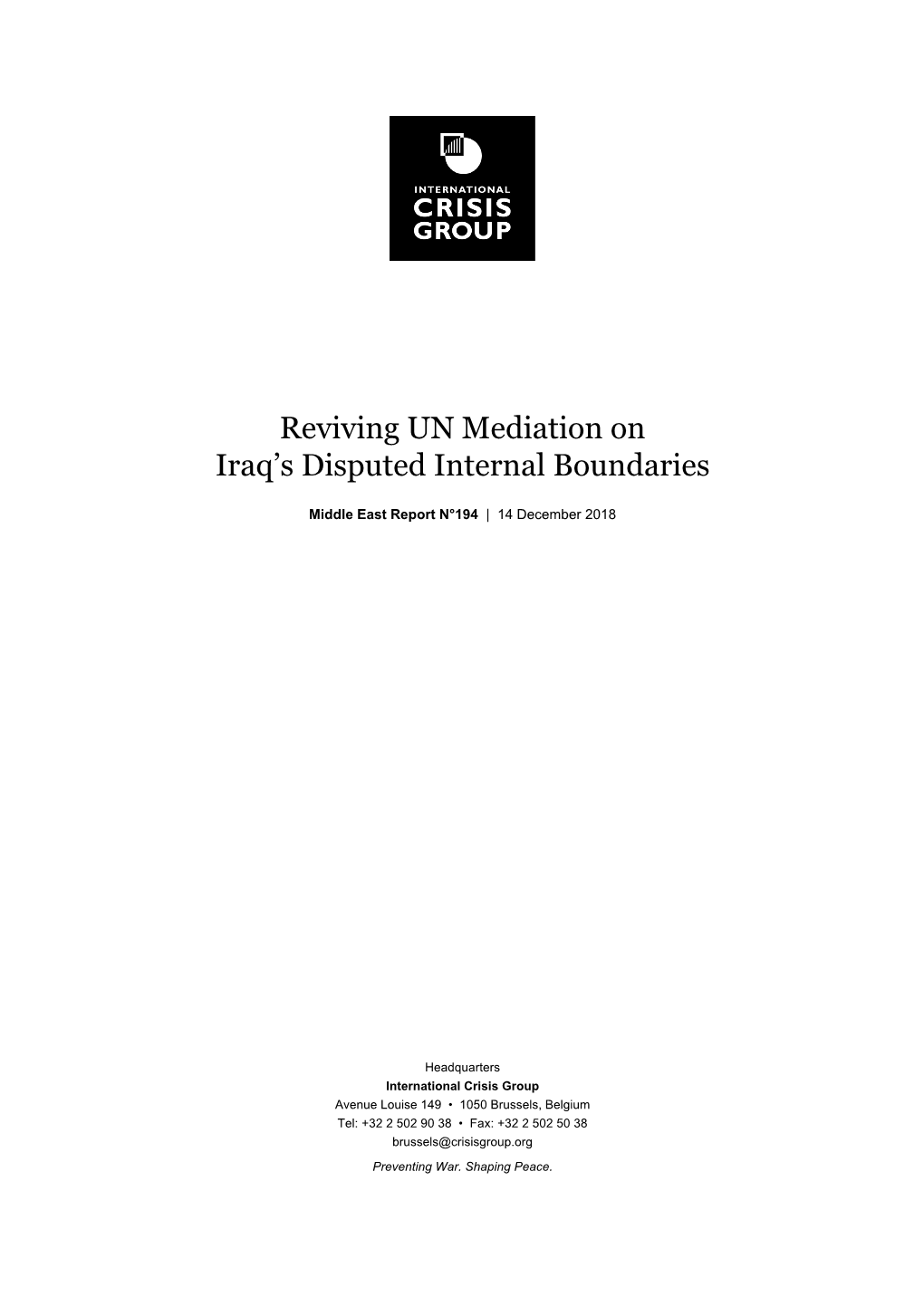Reviving UN Mediation on Iraq's Disputed Internal Boundaries