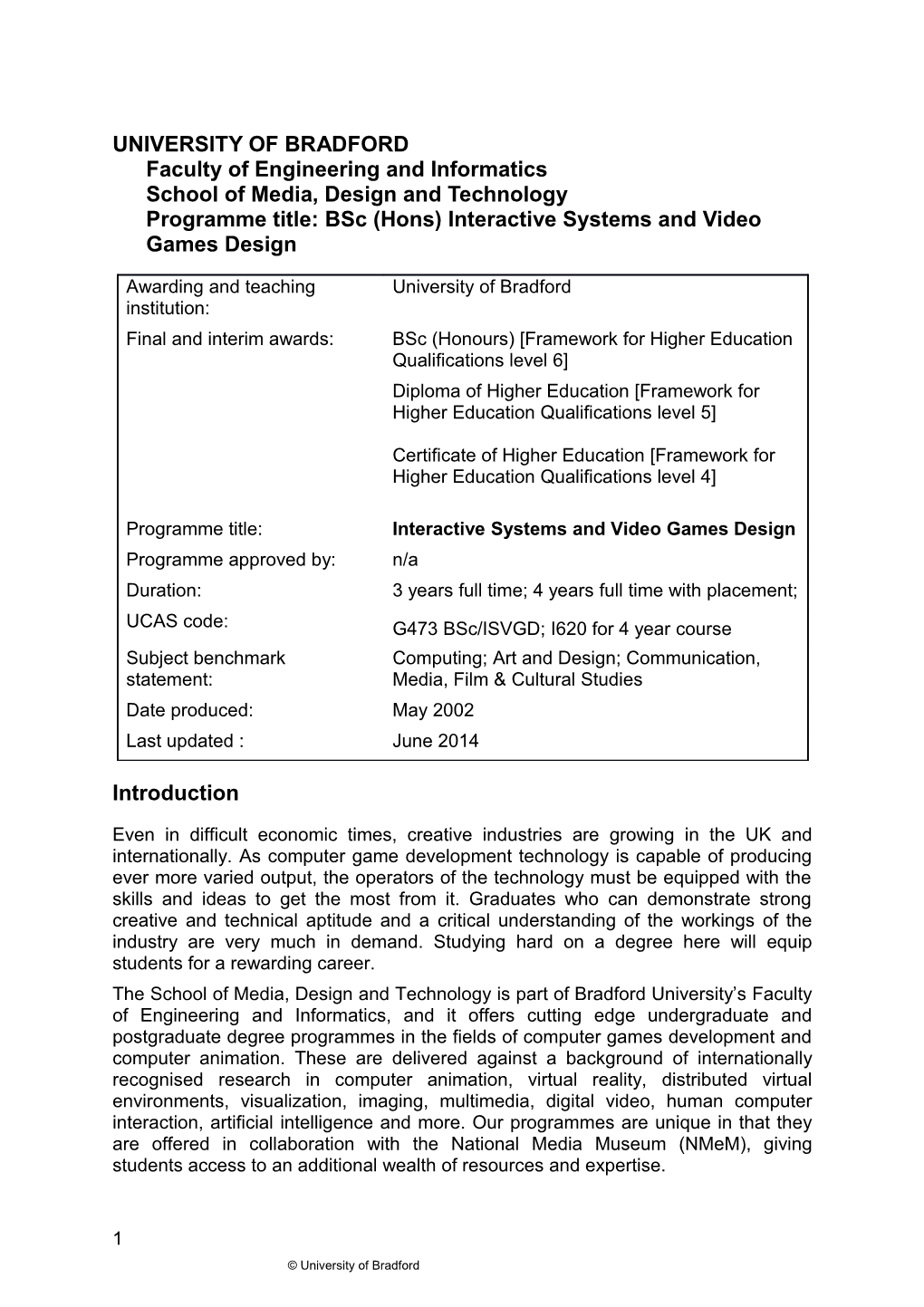 UNIVERSITY of Bradfordfaculty of Engineering and Informatics School of Media, Design And