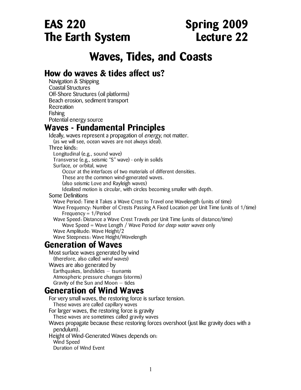 Waves, Tides, and Coasts