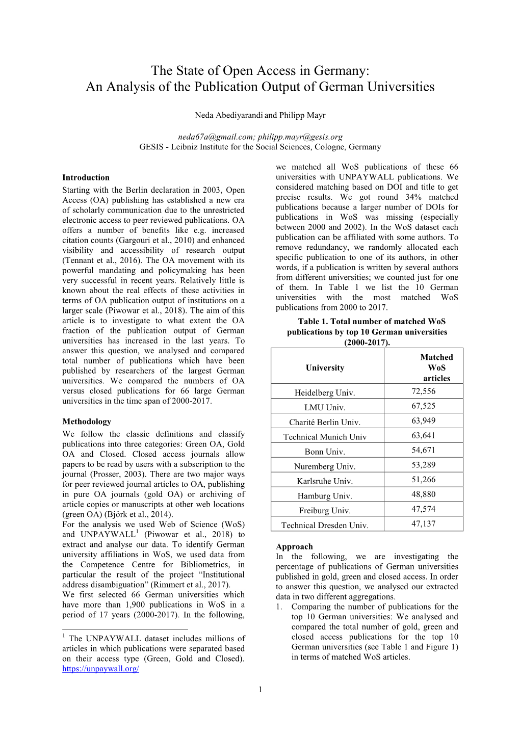 The State of Open Access in Germany: an Analysis of the Publication Output of German Universities