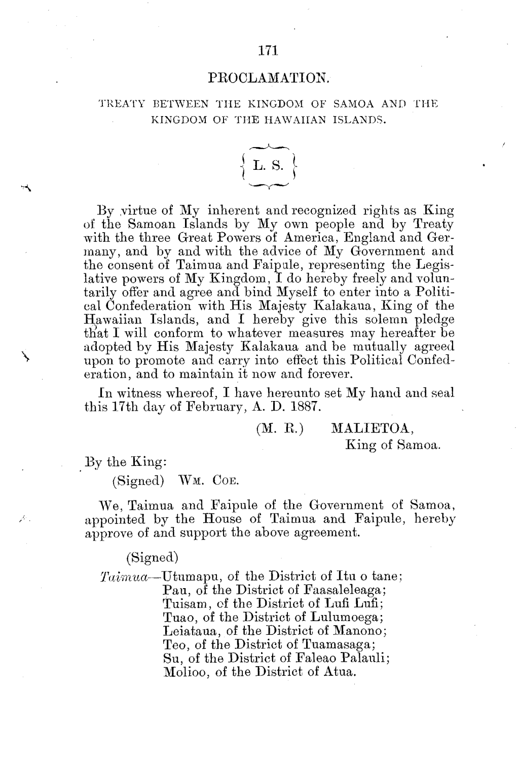 Samoa and the Kingdom of the Hawaiian Islands