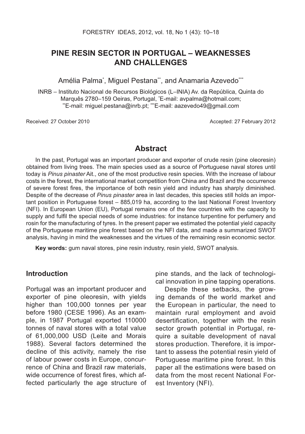 Pine Resin Sector in Portugal – Weaknesses and Challenges