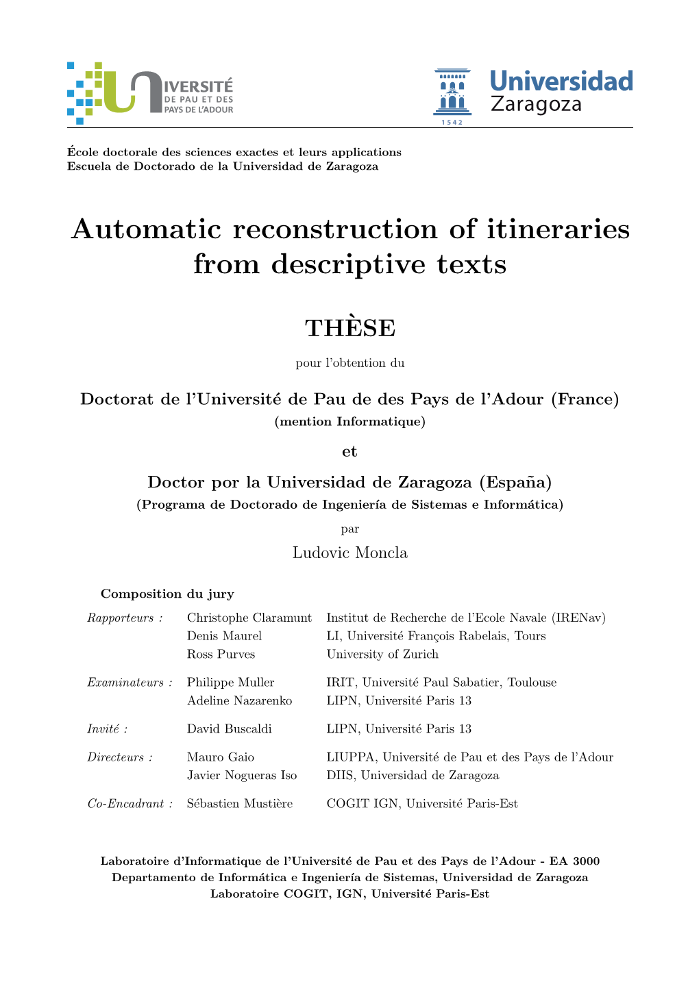 Automatic Reconstruction of Itineraries from Descriptive Texts