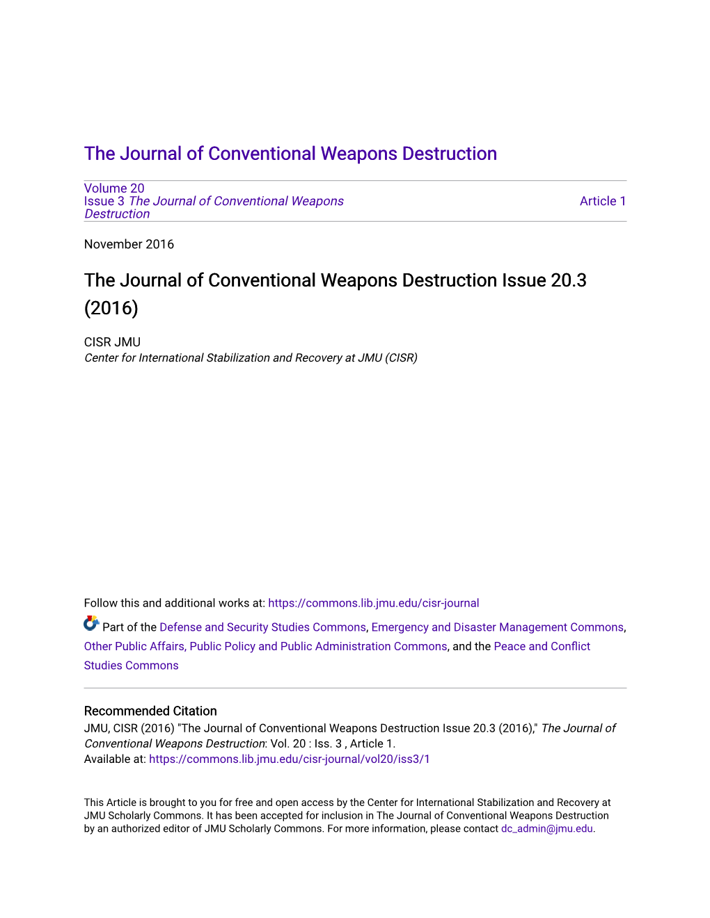 The Journal of Conventional Weapons Destruction