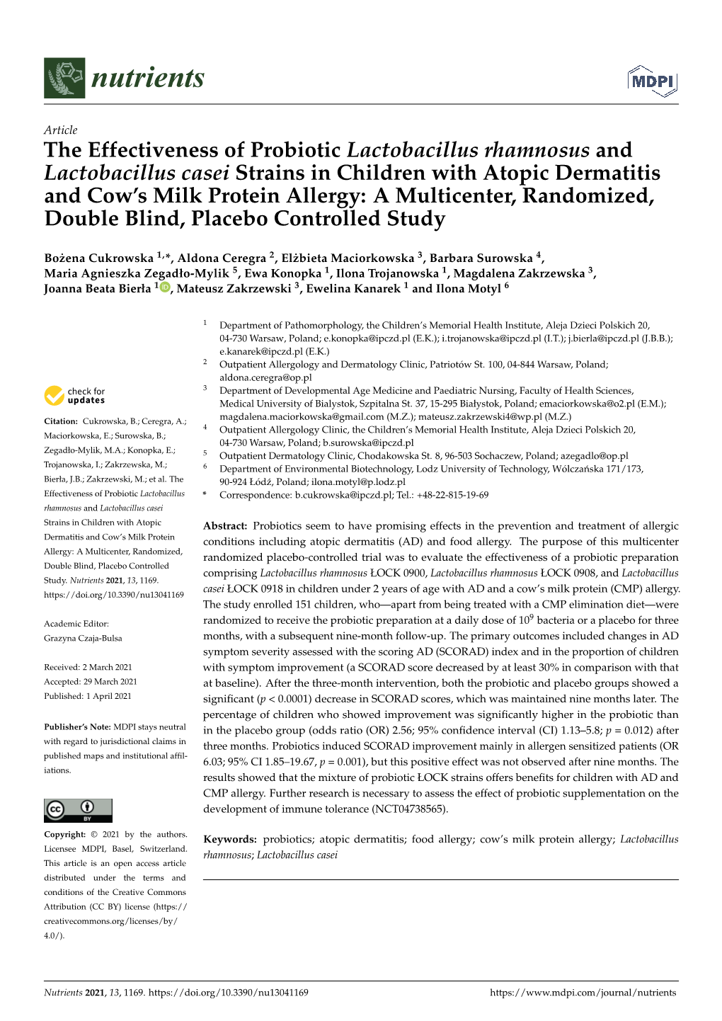 The Effectiveness of Probiotic Lactobacillus Rhamnosus