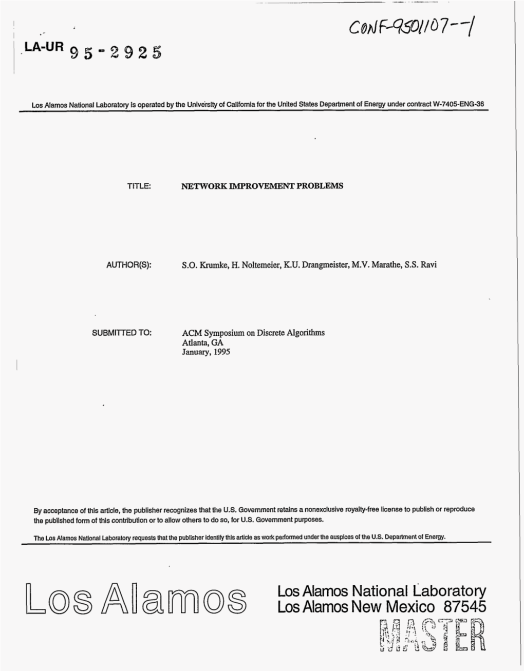 Los Alamos New Mexico 87545 Network Improvement Problems