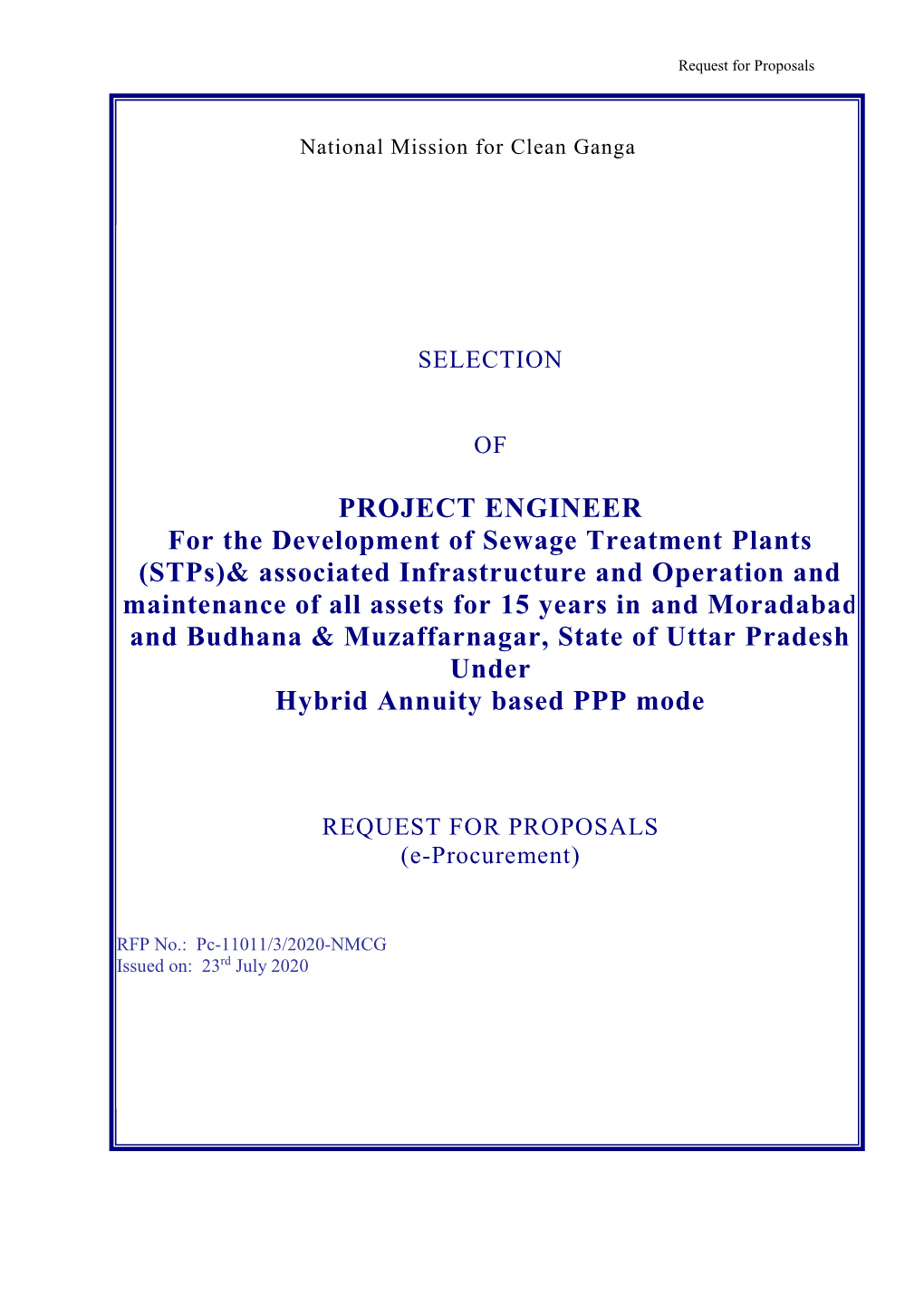 PROJECT ENGINEER for the Development of Sewage Treatment