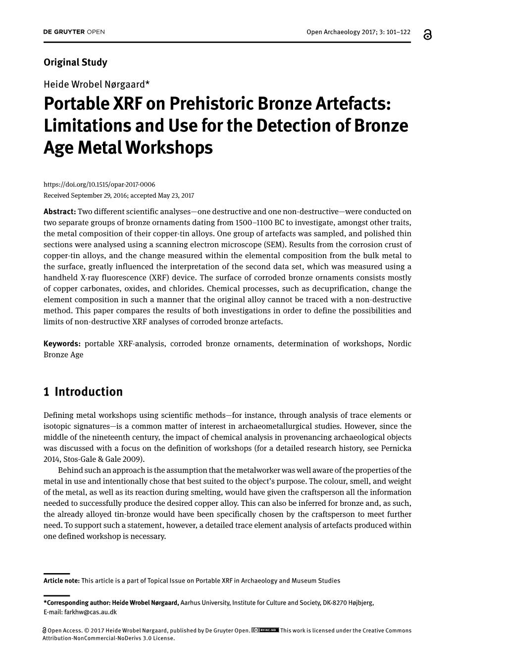 Portable XRF on Prehistoric Bronze Artefacts: Limitations and Use for the Detection of Bronze Age Metal Workshops