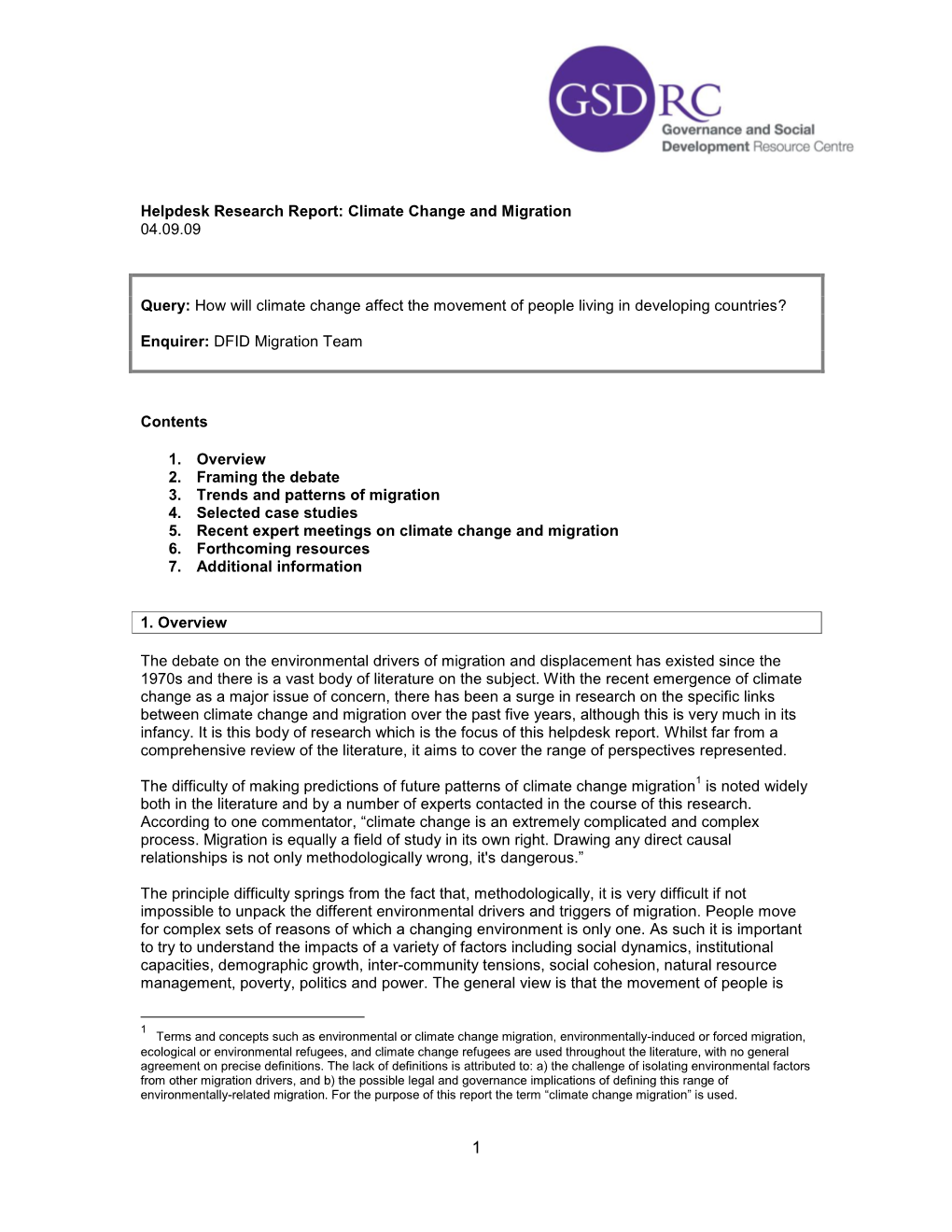 Helpdesk Research Report: Climate Change and Migration 04.09.09