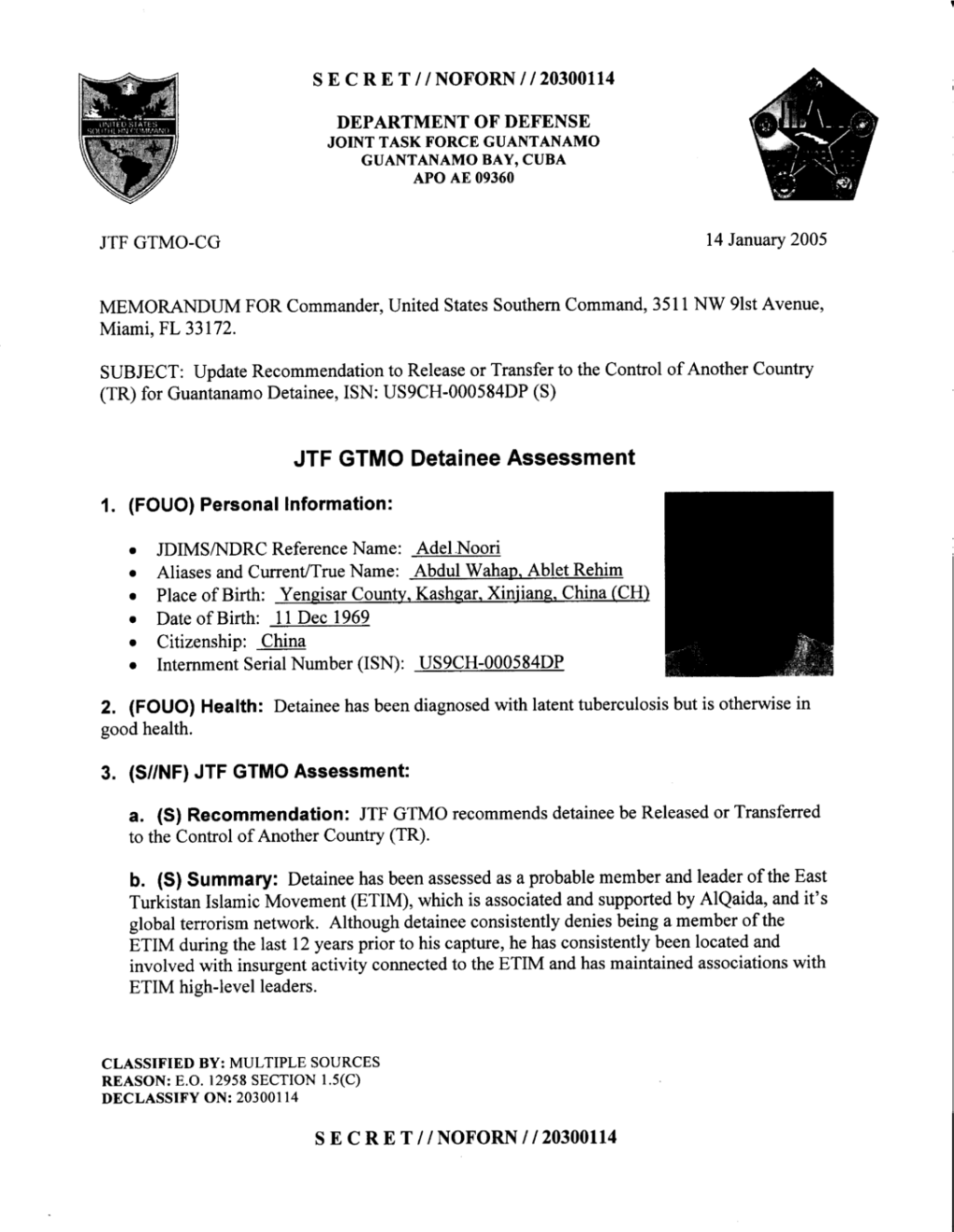 3. (SI/NF) JTF GTMO Assessment