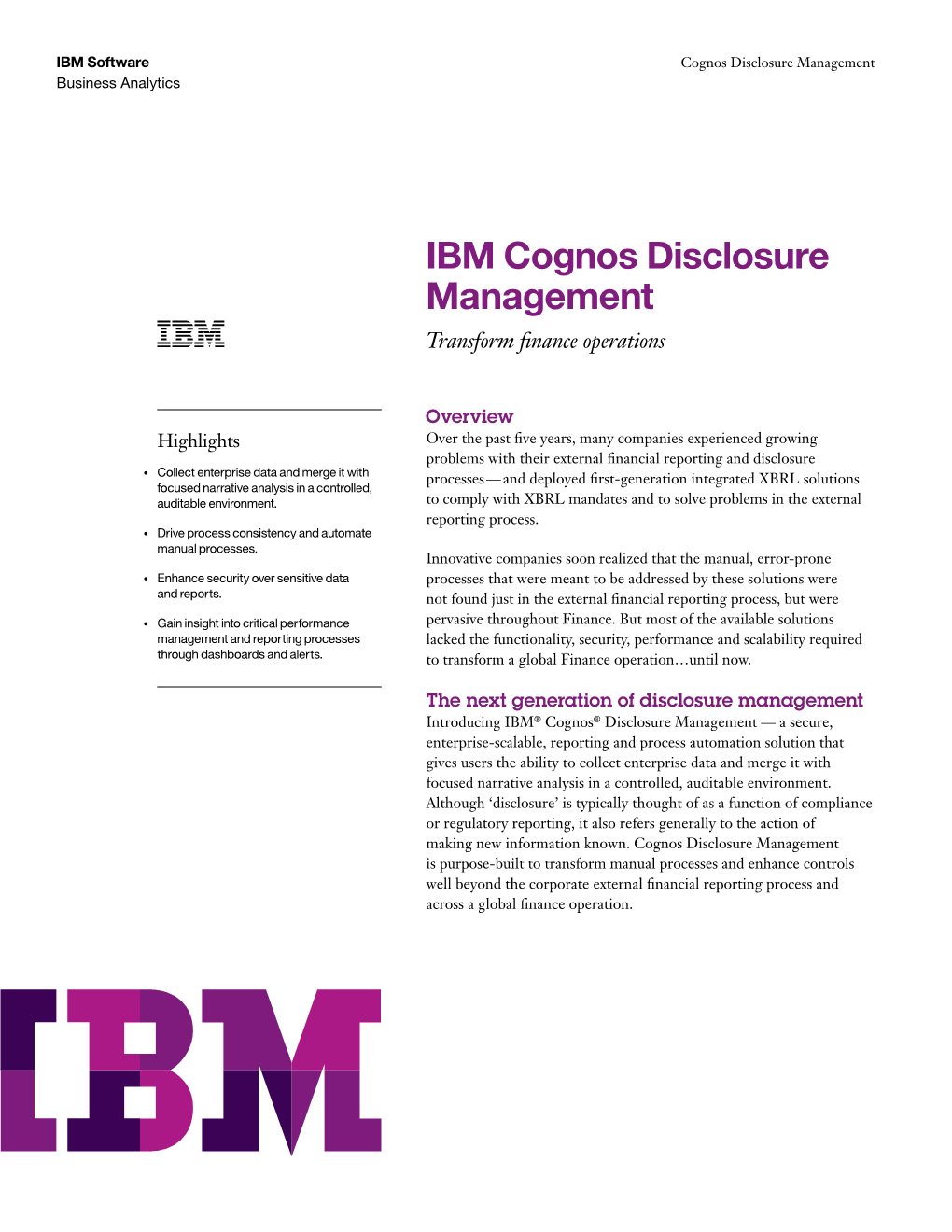 IBM Cognos Disclosure Management Transform Finance Operations