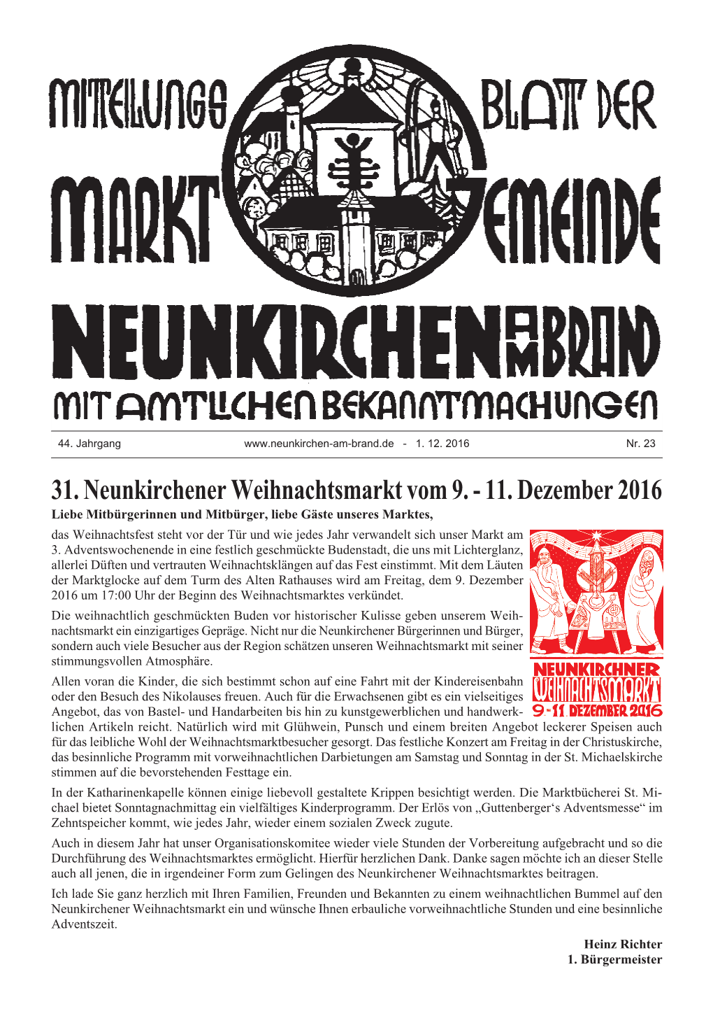 31. Neunkirchener Weihnachtsmarkt Vom 9. - 11