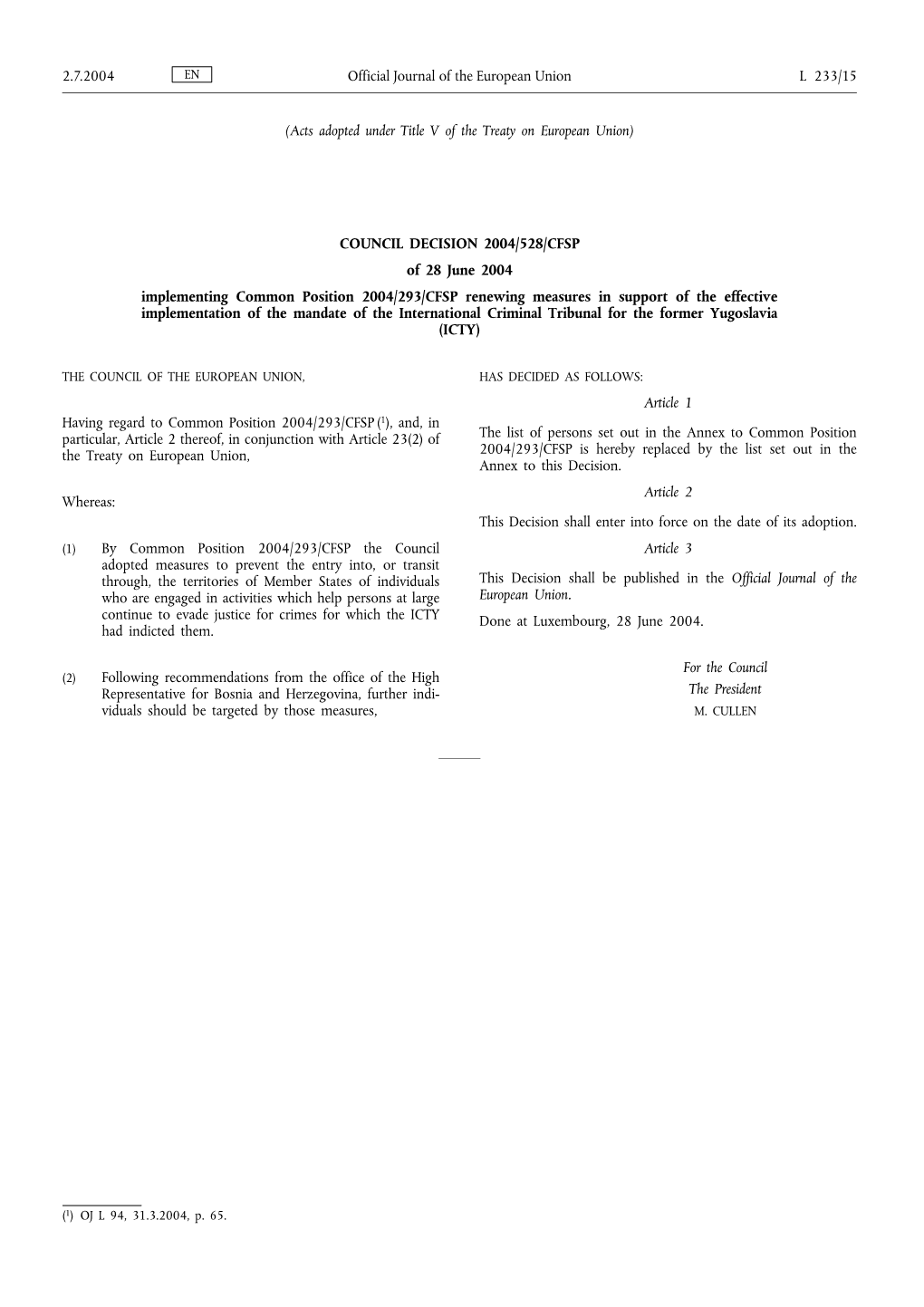 Acts Adopted Under Title V of the Treaty on European Union