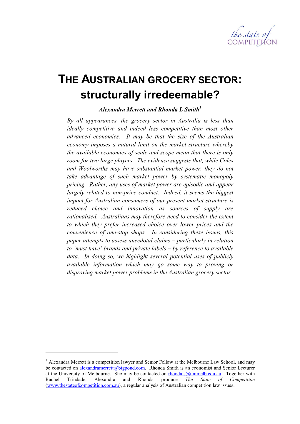 The Australian Grocery Sector: Structurally Irredeemable?