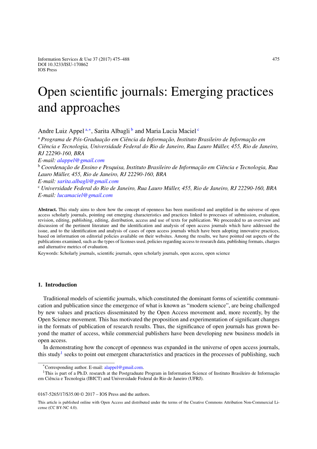 Open Scientific Journals: Emerging Practices and Approaches