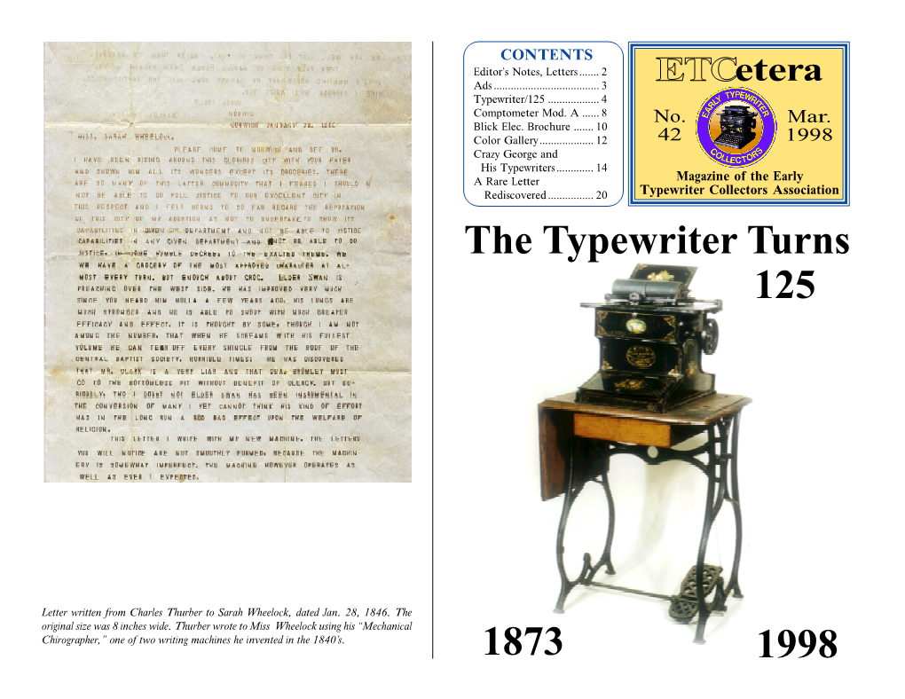 The Typewriter Turns 125 1873 1998